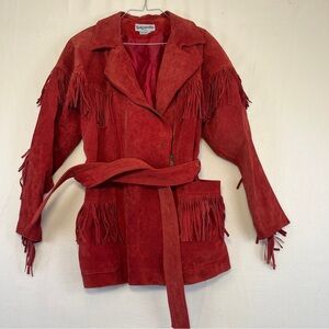 Bagatelle vintage red fringe suede jacket size m